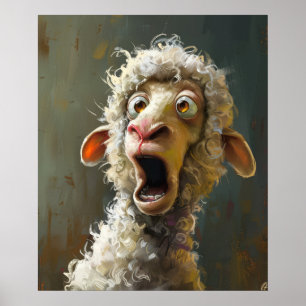 Poster Mouton surpris drôle Expression animale fantaisist