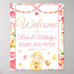Poster Moutons colorés / Baby shower de fille d'agneau Bi