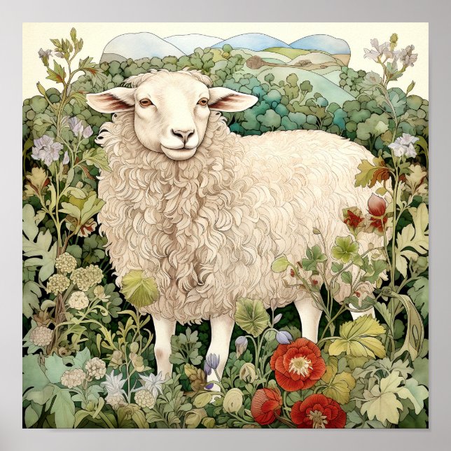 Poster Moutons dans la peinture des prés (Devant)