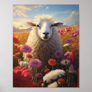 Poster Moutons dans un champ de fleurs 🌺
