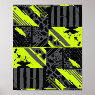 Poster Mouvement Abstrait en Lime vert, noir et gris