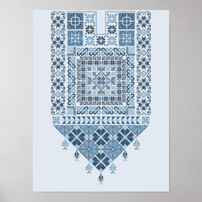 Poster Moyen-Orient arabe moderne Cute Bleu Tatreez (Devant)