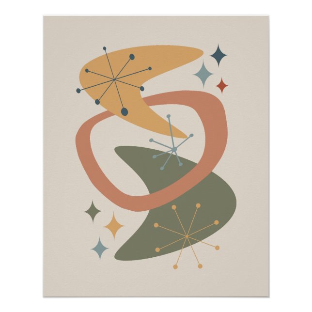 Poster Moyen Siècle Âge Atomique 7 Jaune, Vert, Tan (Devant)