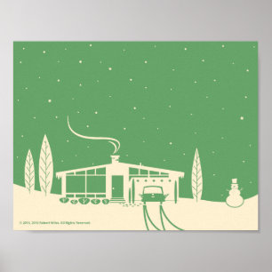 Poster Moyenne du siècle Snowscene-Green