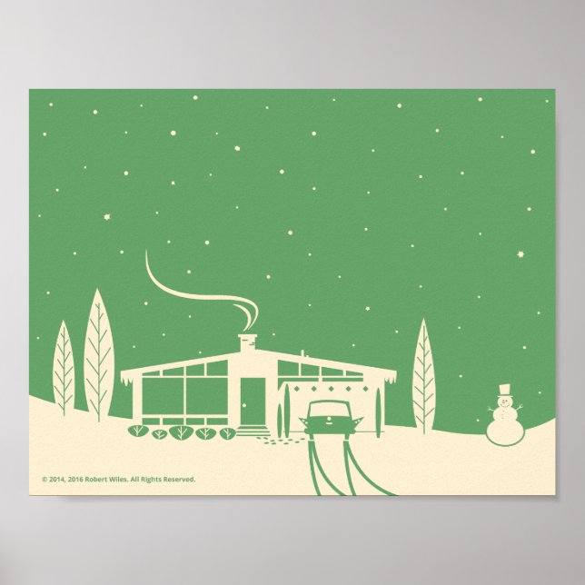 Poster Moyenne du siècle Snowscene-Green (Devant)