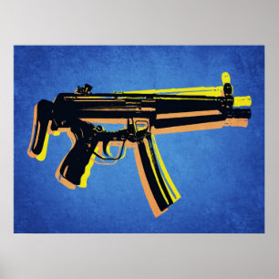 Poster MP5 Sub Machine Gun on Blue