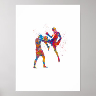 Poster Muay chasseur thaï en aquarelle