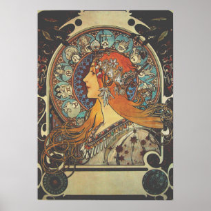 Poster Mucha Art Nouveau Femme Vintage French Zodiac Post