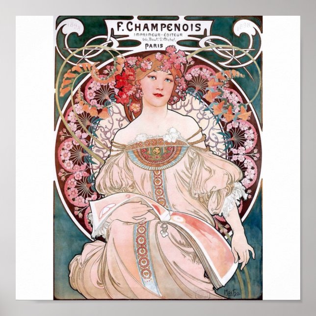 Poster Mucha champenois paris rose (Devant)