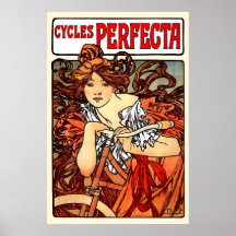 Mucha Girl Art Nouveau vintage à vélo
