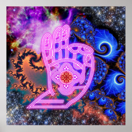 Poster Mudra avec fractales et galaxies