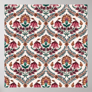 Poster Mughalart traditionnel sans joint, motif, floral, 