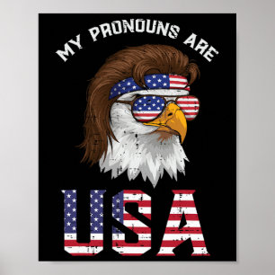 Poster Mullet Eagle Mes Pronoms Usa 4 Juillet Hommes Femm
