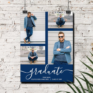 Poster Multi Photo Navy Blue Graduation Party
