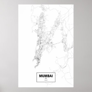Poster Mumbai, Inde (noir sur le blanc)