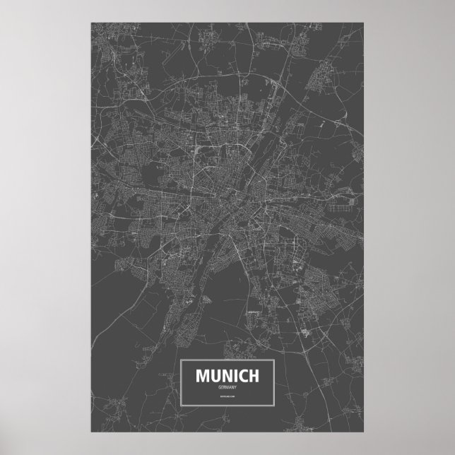 Poster Munich, Allemagne (blanc sur noir) (Devant)