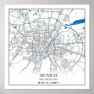 Poster Munich Deutschland City Map Voyage simple