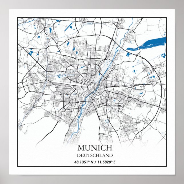 Poster Munich Deutschland City Map Voyage simple (Devant)