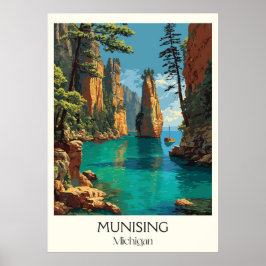 Poster Munising Michigan Vintage Pictured Rocks Art
