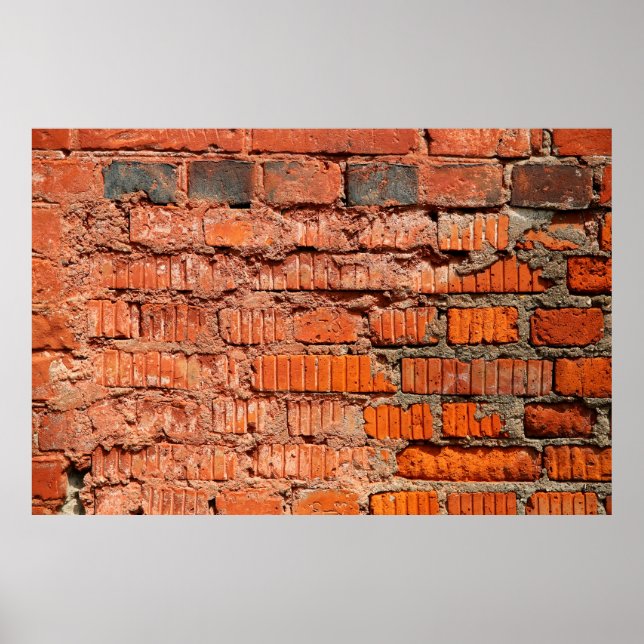Poster Mur de brique rouge textureabandonné, vieillisseme (Devant)