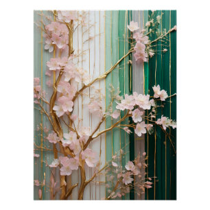 Poster Mur de Cerisiers en Fleurs
