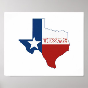 Poster Mur de drapeau d'état formé par carte du Texas