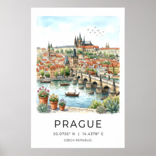 Poster Mur de la ville de Prague Art Pont Charles, rivièr