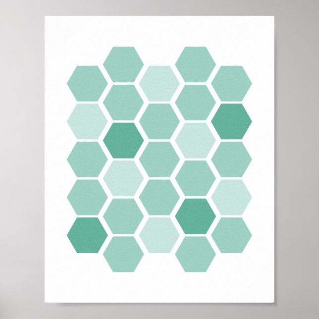 Poster Mur d'hexagone géométrique bleu turquoise (Devant)