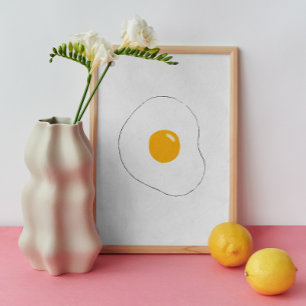 Poster Mur d'oeufs frit minimaliste Art. Cuisine Drôle No