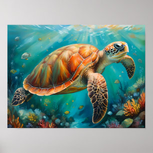 Poster Mur Majestueux de tortue de mer, Décor d'inspirati