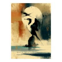 Mur Perikan japonais Sumi-E Abstrait Pélican