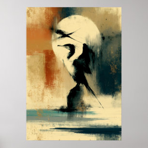 Poster Mur Perikan japonais Sumi-E Abstrait Pélican