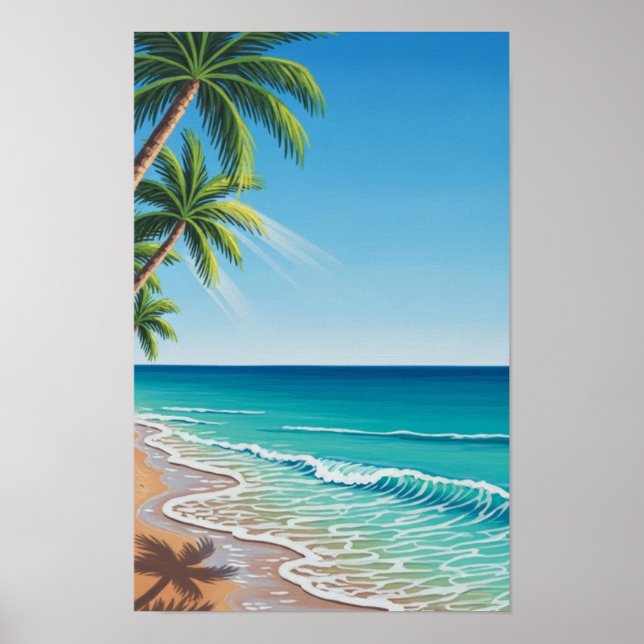 Poster Mur. Plage de mer bleue. (Devant)