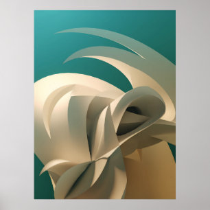 Poster Mur turquoise et beige abstrait 3D