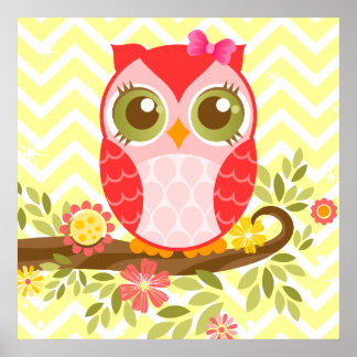 Poster mural de la chouette rose