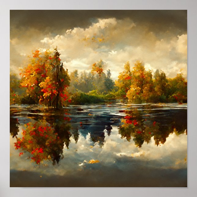 Poster murale - Scène d'automne des arbres au bord (Devant)
