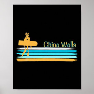 Poster Murs de Chine Oahu Hawaï Paipo Planche ventrale Su