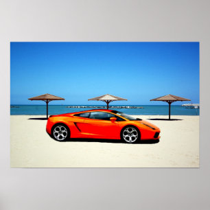 Poster Musar Car Orange sur la plage
