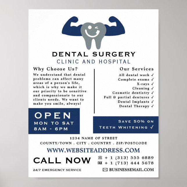 Poster Muscle Tooth Logo, Dentistesse, Publicité Dentiste (Devant)