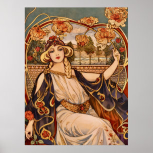 Poster Muse du Chrysanthème Doré – Art Nouveau Floral