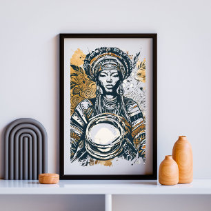 Poster Muse guerrière - Reine tribale audacieuse avec tam