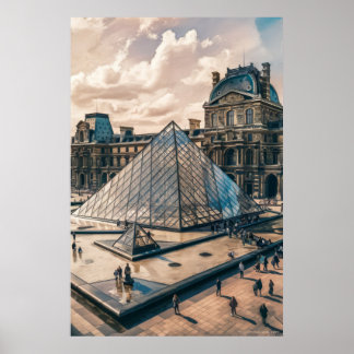 Poster Musée du Louvre en soirée peinture à l'huile