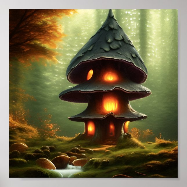 Poster Mushroom House Forest Imaginaire Art (Devant)