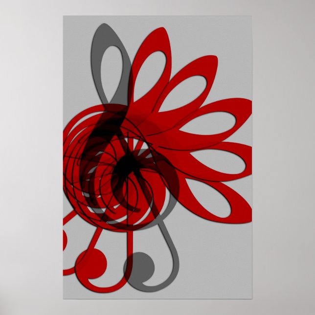 Poster Music Treble Clef Abstrait en gris rouge et noir (Devant)