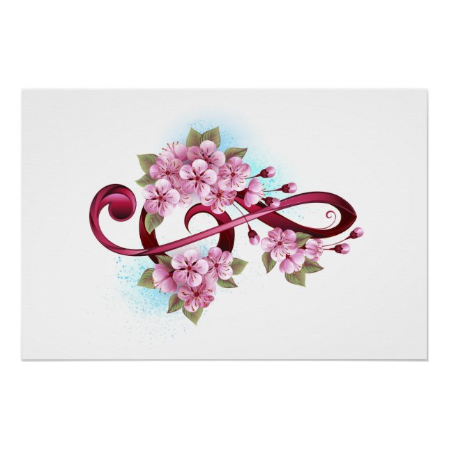 Poster Musical treble clef notes with sakura flowers (Devant)