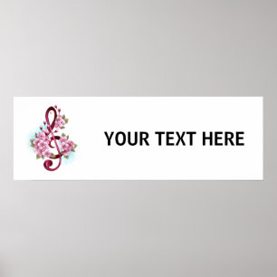 Poster Musical treble clef notes with sakura flowers