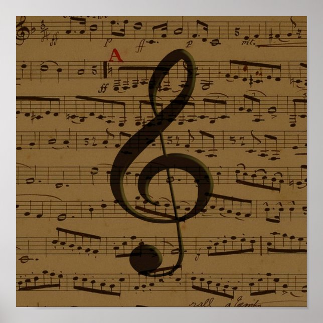 Poster Musical Treble Clef Sheet Musique Classique (Devant)