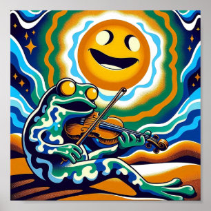 Poster Musicien de grenouille cosmique : Serenade psychéd