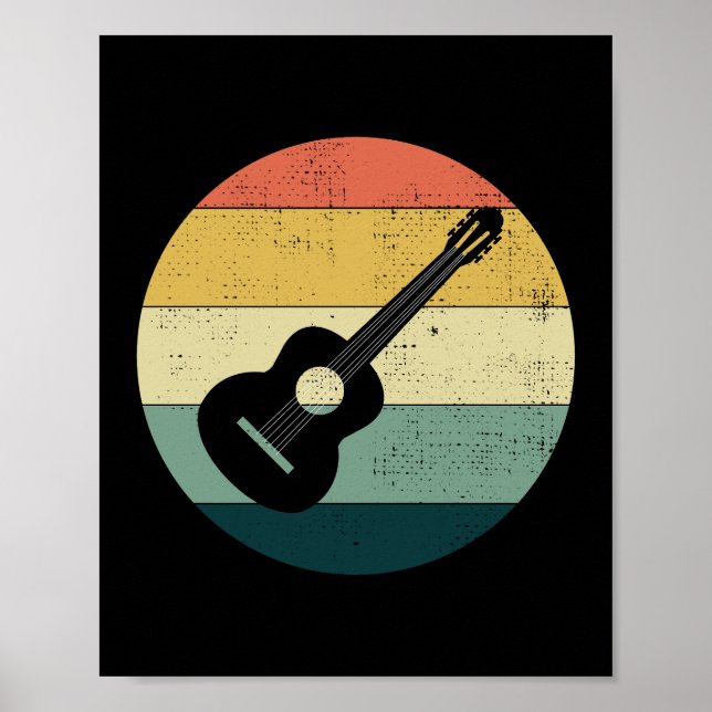 Poster Musicien de guitare acoustique Baid Retro (Devant)