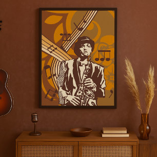 Poster Musicien de jazz avec saxophone